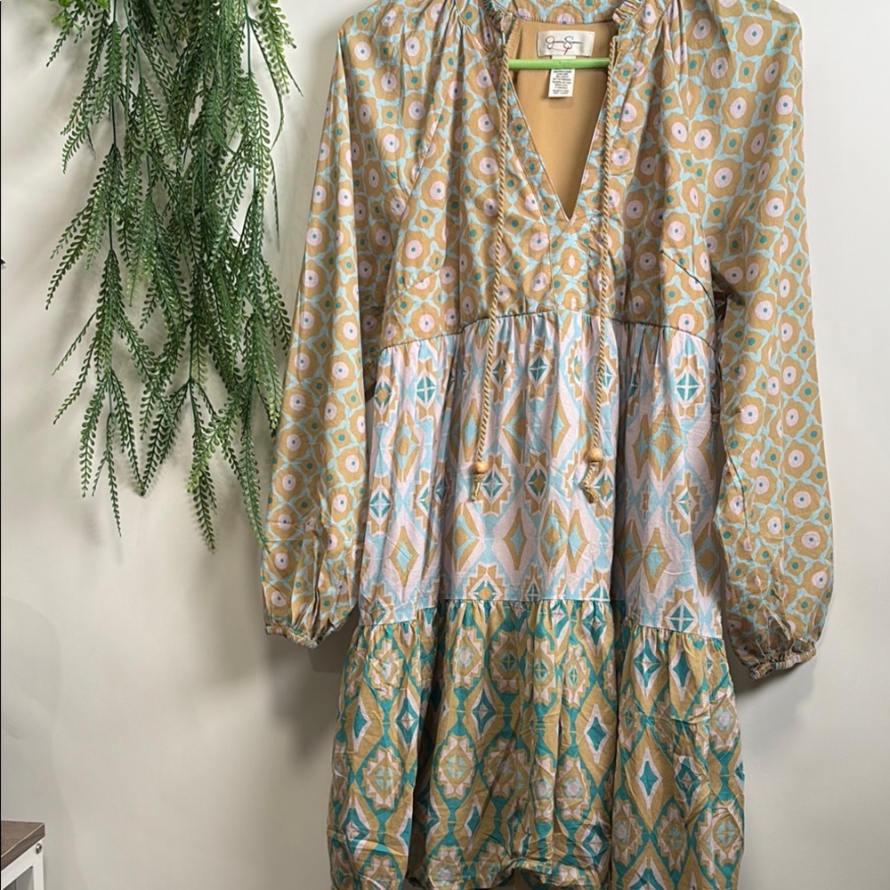 Jessica Simpson Cream Wrap Sundress with Bishop Sleeves